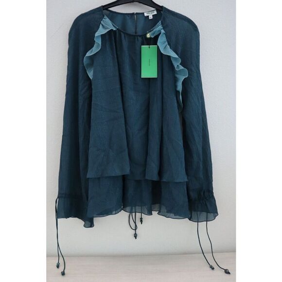 Kenzo 2TO172 5HA 73 Women's Sz 40 Deep Jade Sheer Layered Ruffle Blouse $325+ - Picture 1 of 13